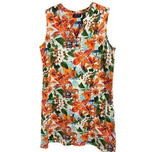 Denim & Co Beach French Terry Sleeveless Dress Cover-Up Orange Tropical Print Si